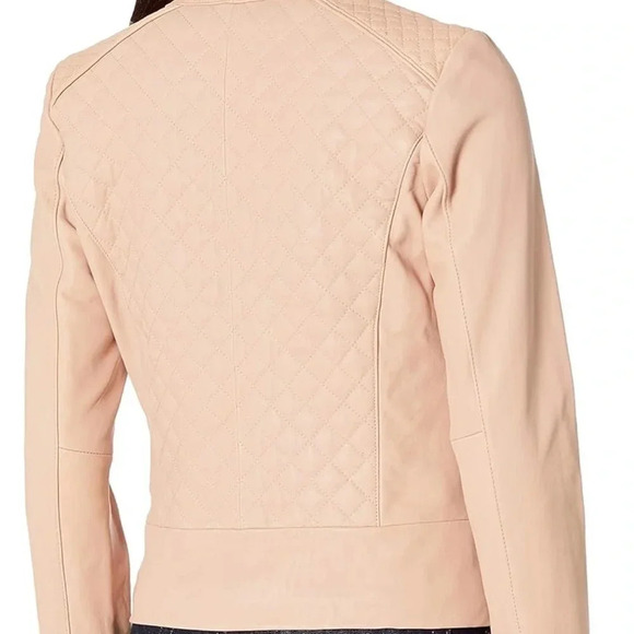 COLE HAAN Women's Jewel Neck Quilted Leather Jacket - Picture 13 of 14